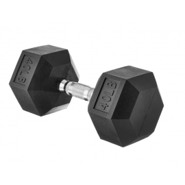 Rubber Encased Exercise & Fitness Hex Dumbbell, Hand Weight for Strength Training, 40 lb, Black & Silver