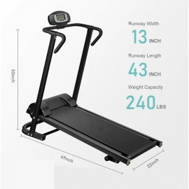 Folding Manual Walking Treadmill, Non-Electric Treadmill with Armrests and LCD Display, Suitable for Aerobic Sport Fitness