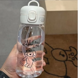 Water Bottles Plastic Water Cup with Straw Cartoon Printing Dog Cups Large Capacity Sports Cups Portable Water Cups Drinkware