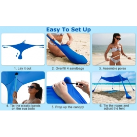 Outdoor Beach Tent Sun Shelter Camping Shades Tents Windproof One-piece Beach Canopy Tents UPF50+ Portable Family Tent