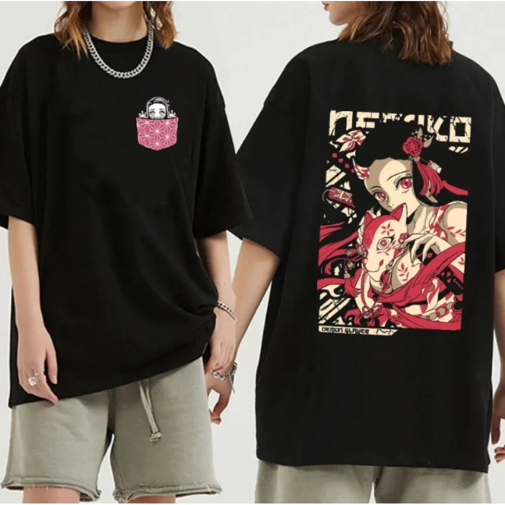 Japanese Anime Demon Slayer Women's T Shirt Nezuko Tshirt Female Tanjirou Kamado Graphic Tee Shirt Manga Y2k Black T-shirt Kwaii