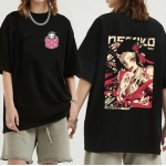 Japanese Anime Demon Slayer Women's T Shirt Nezuko Tshirt Female Tanjirou Kamado Graphic Tee Shirt Manga Y2k Black T-shirt Kwaii