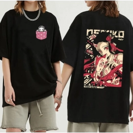 Japanese Anime Demon Slayer Women's T Shirt Nezuko Tshirt Female Tanjirou Kamado Graphic Tee Shirt Manga Y2k Black T-shirt Kwaii