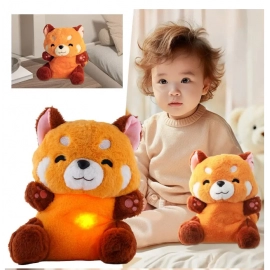Soft Plush Toy Red Panda Breathing Stuffed Animal Doll Plays 10 Lullabies With Light For Anxiety Adults