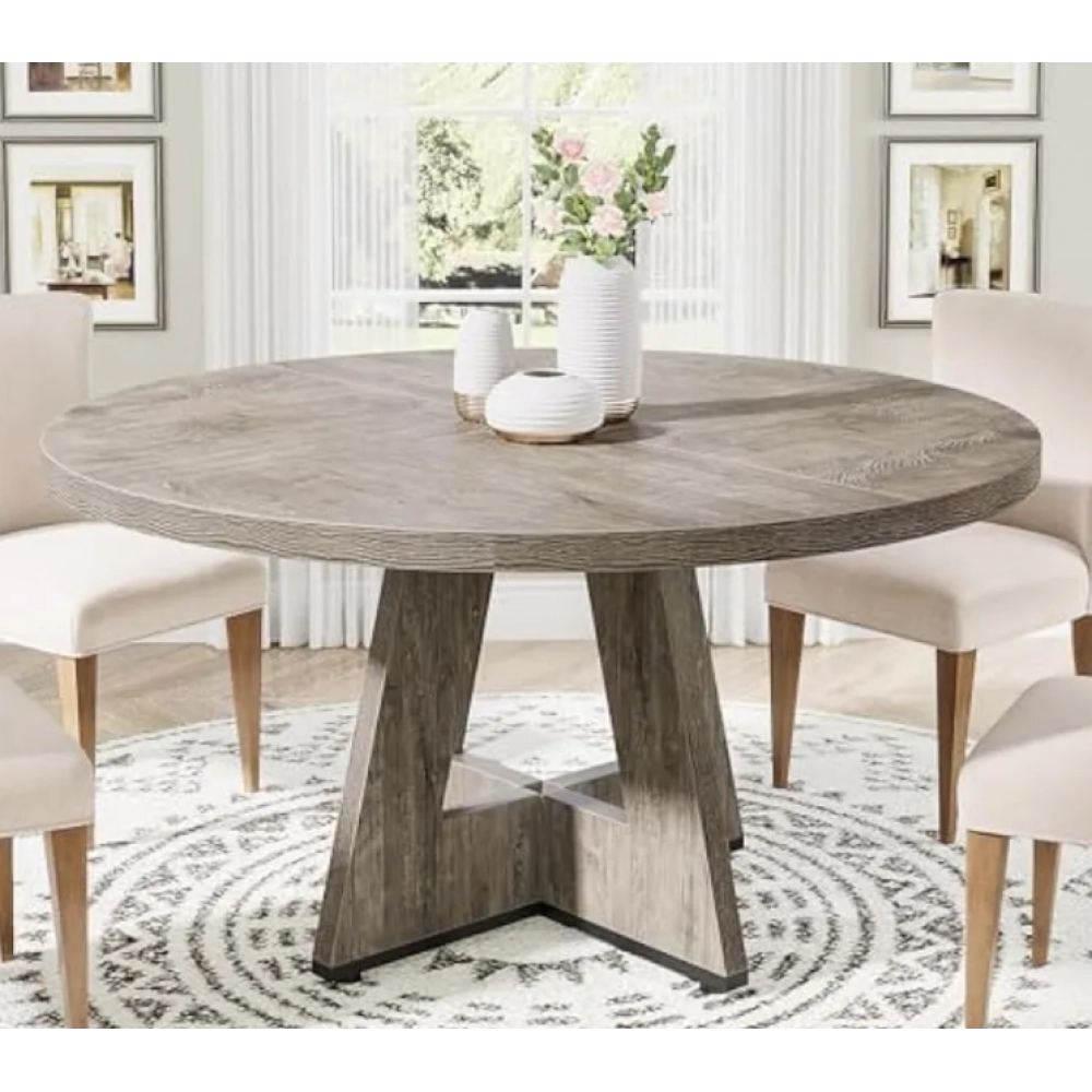 Kitchen dining table, circular 47 inch gray farmhouse wooden dining table, living room (excluding chairs) dining room table Kitchen dining table, circular 47 inch gray farmhouse wooden dining table, living room (excluding chairs) dining room table