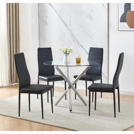 Nova Clear Round Glass Dining Table Metal Leg Dining Room Chrome Cafe Furniture