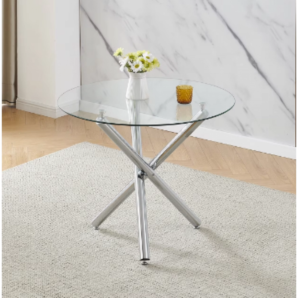 Nova Clear Round Glass Dining Table Metal Leg Dining Room Chrome Cafe Furniture Nova Clear Round Glass Dining Table Metal Leg Dining Room Chrome Cafe Furniture