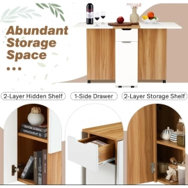 Folding Dining Table, Drop Leaf Dining Table with Lockable Wheels, Space Saving Extendable Dinner Table with Storage
