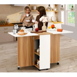 Folding Dining Table, Drop Leaf Dining Table with Lockable Wheels, Space Saving Extendable Dinner Table with Storage